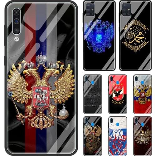 Russia Coat Of Arms Eagle Flag Glass Phone Case for Samsung Galaxy A51 A50 A71 A72 5G A70 A21s A31 M31 A30 A91 A40 A41 M51 Cover