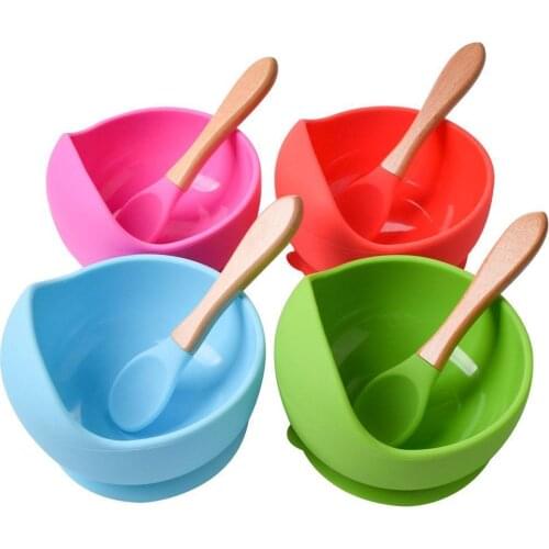 Baby Bowl Spoon Fork Silicone Tableware Children Handle Silicone Suction Lunch Bowl Silicone Baby Feeding Bowl Spoon L9X5