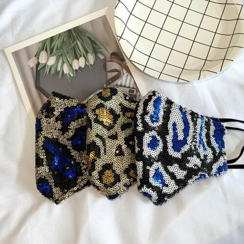 Elegant Sqeuin Mask Women Bling Bling Leopard Pattern Mascsrillas Mascaras Breathable Cotton Masque Adjust Bandage