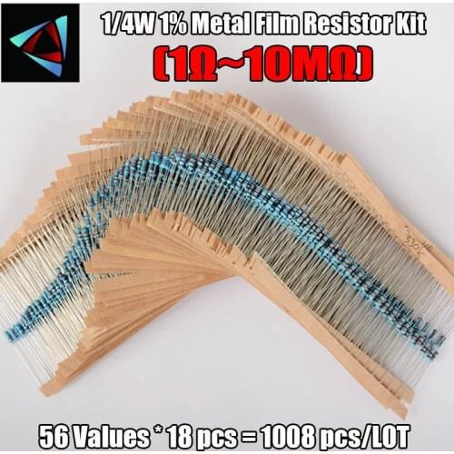 1008Pcs 56 Values 1/4W 1% 1-10M ohm Metal Film Resistors Electronic Component Set resistance value that you need