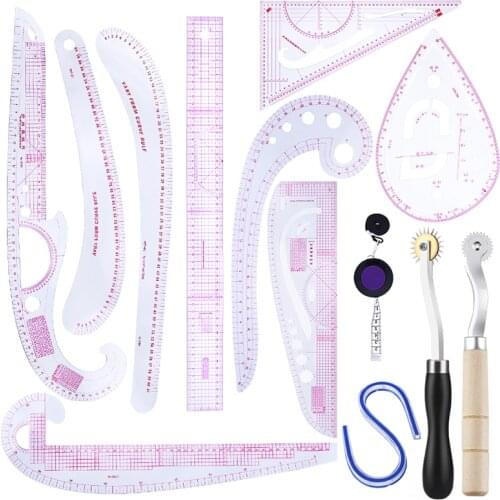 Nonvor Tailor Measuring Kit Sewing Drawing Ruler Yardstick Sleeve Arm French Curve Ruler Tape Measure Paddle Wheel