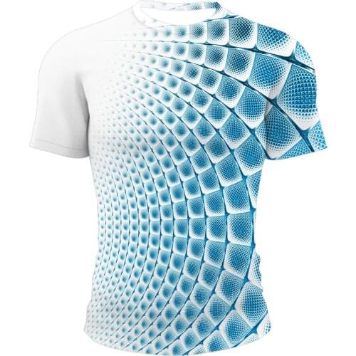 Fashion summer three-dimensional 3D swirl checkered T-shirt men and women 3D T-shirt short-sleeved Harajuku hip-hop cute T-shirt