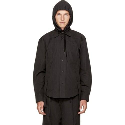 Design Original Mens Shirt Hooded Loose Autumn And Winter Black Long Sleeve Cotton Shirts High Quality Plus Size Shirt