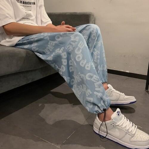 Mens Graphic Letter Printed Jeans 2021 Woman Korean Streetwear Denim Pants Hip Hop Straight Denim Pants Clothing Fashion