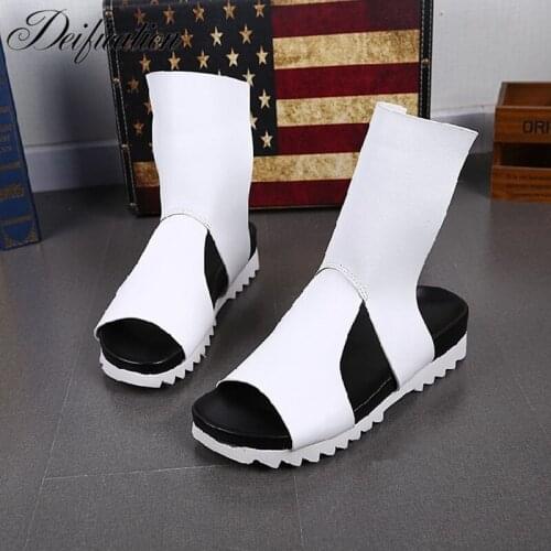 Deification Rome Style Gladiator Man Sandals Cool Hollow Mens Summer Shoes Slip-On Thick Bottom Beach Shoes Men Zapatos Hombre