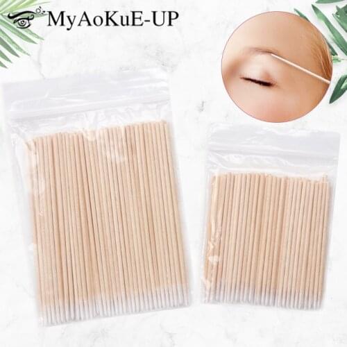 Disposable Ultra-small Cotton Swab 500pcs Lint Free Micro Brushes Wood Cotton Buds Swabs Eyelash Extension Glue Removing Tools