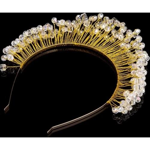 Hand woven Hairband Leaf Rhinestone Headbands For Women Bride Crown Tiara Wedding Gold Color Hair Jewelry Accessory