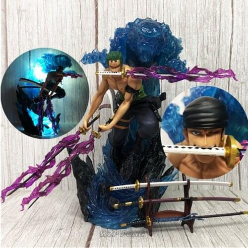 31cm One Piece Roronoa Zoro Battle Form Statue PVC with LED Light Action Figure Zoro Desk Decoration Collection Model Toys