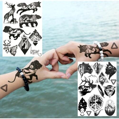 Small Size Black Animal Temporary Tattoos For Women Men Kids Realistic Fake Tattoos Waterproof Outer Space Cover Up Tatoos Decor