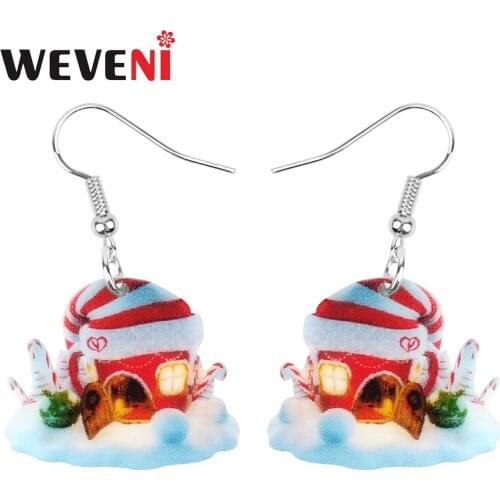 WEVENI Acrylic Christmas Anime Snow Castle House Earrings Drop Dangle Jewelry For Women Girls Teens Charms Gift Party Decoration