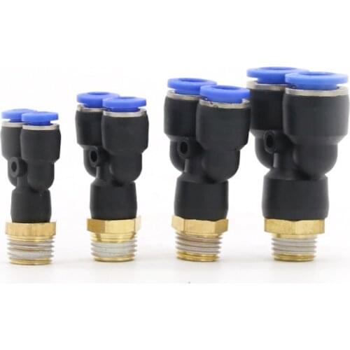 Y type Tee Air Pneumatic fittings quick Connector PX4 6 8 10 12mm to Male thread M5" 1/8" 1/4" 3/8" 1/2" bsp coupler