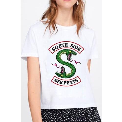 Side South Snakes Female T-Shirt Riverdale Snake Printed Summer Female T-Shirt Casual Short-Sleeve Tees Ulzzang Harajuku Women T