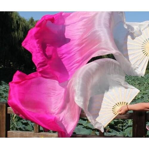 Women Silk Belly Dance Fan Veils 180*90cm White Rose Gradient Hot Sell