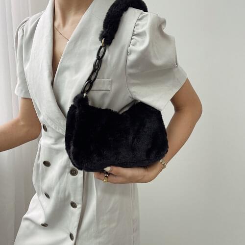 Womens Bag Vintage Autumn Winter Plush Underarm Shoulder Bag Ladies Casual Acrylic Chain Small Shopper Luxury Designer Handbags