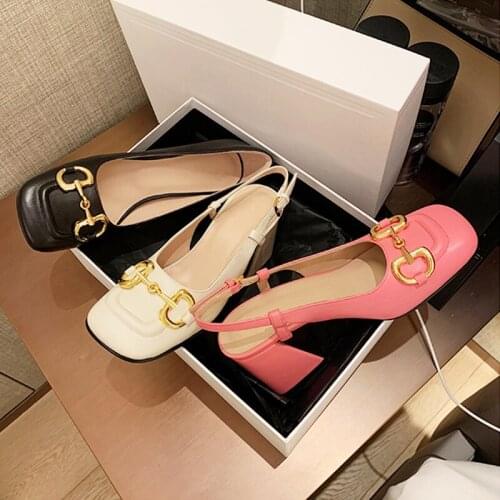 European Station Summer 2021 New All-Match Black Fairy Style Toe Sandals Round Toe Thick Heel High Heels Women