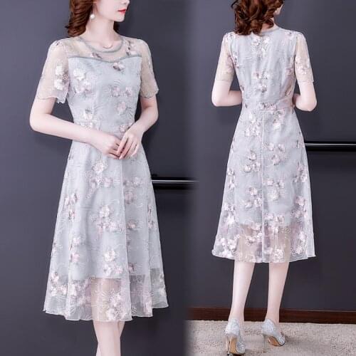 2021 Summer Bodycon Chic Flroal Mesh Embroidery Dress Women Casual Vintage High Street Beach Midi Dress Elegant Party Vestidos