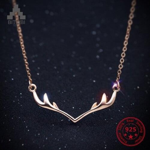 925 Sterling Silver Deer Antlers Necklaces & Pendants For Women Christmas Vintage Necklace Sterling Silver Jewelry Collier