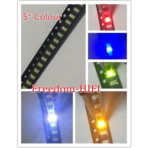 100 pieces/lot) 1206 SMD White Red Blue Green Yellow 20pcs each Super Bright 1206 SMD LED Diodes Package Kit 3.2*1.6*0.8MM