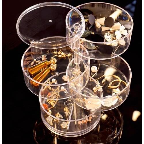 4-layer rotating storage box, plastic jewelry box, earrings, ring box, cosmetic container, transparent storage box