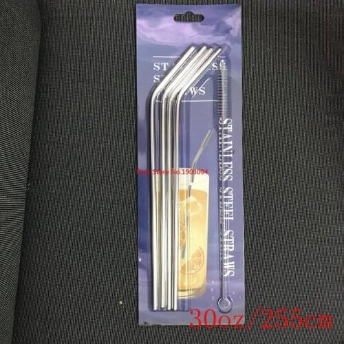 50set Reusable Straight Bent Stainless Steel Drinking Straws With 1 Pc Cleaning Cleaner Brush For Coffee Milk Drinkware