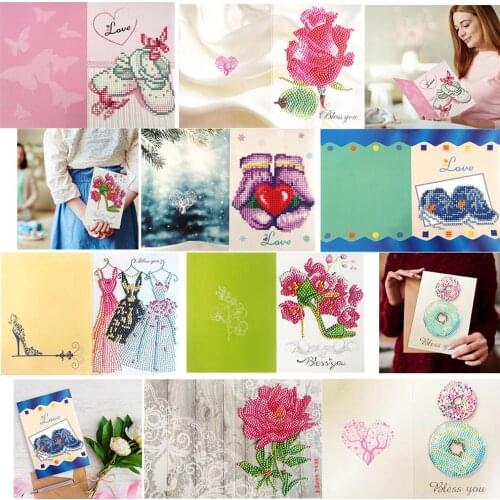 5D DIY Drills Diamond Painting Valentine Greeting Card Party Birthday Gifts Diamond Embroidery Cross Stitch Festival Greet Cards