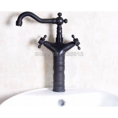 Black Oil Rubbed Bronze Dual Handles Bathroom Sink Basin Faucet Mixer Tap Swivel Spout Deck Mounted Wnf138