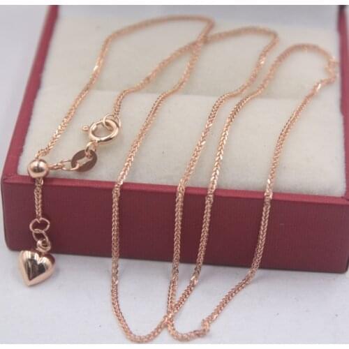 Pure 18k Rose Gold Chain Unisex Luck Adjustable Wheat Foxtail Link Necklace 20inch 1mmW 2.59g