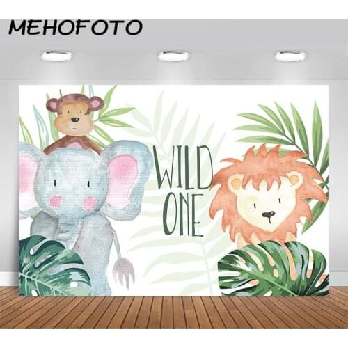 MEHOFOTO Wild One Backdrop Jungle Safari Birthday Photography Background 1st Birthday Animal Elephant Lion Baby Shower Backdrops