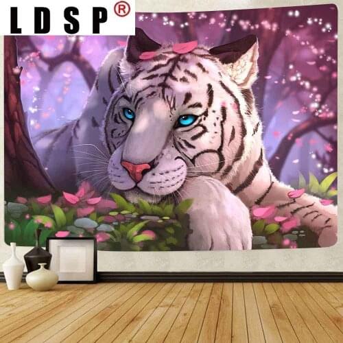 LDSP Psychedelic Forest Decor Tapestry Animals Tiger Plants Art Wall Hanging Tapestries for Living Room Blanket Home Decor