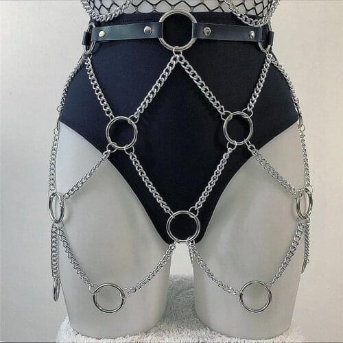 Gothic Waist Belt Sexy Garters Leather Harness For Women Suspenders Straps Metal Chain Belts Dress Waistband Corset Belts Party