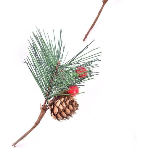 10pcs Artificial Berry And Pine Cone With Holly Branches Christmas Decoration