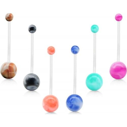 JFORYOU 5 Pcs Pregnancy Maternity Flexible Bioplast Long Belly Button Rings Navel Retainer Body Piercing 14G 1&1/2 Inch Length