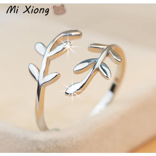 Mi Xiong s925 sterling silver unique leaf winding ring fresh and elegant ladies anniversary birthday gift charm brand jewelry