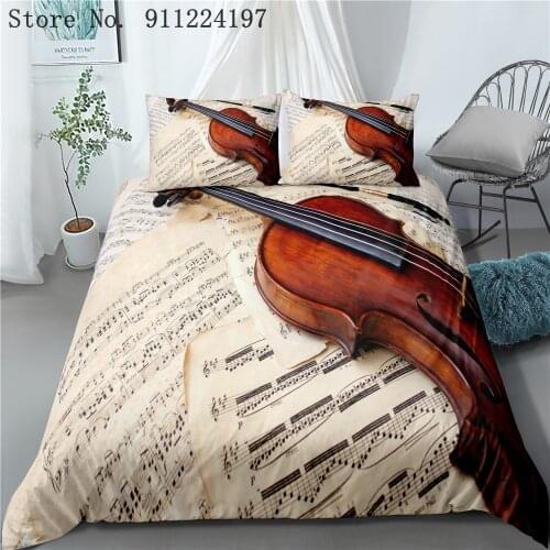 2/3pcs Bedding Set 3D Violin Piano Bed Sets Musical Note Duvet Cover Single King Queen Size Quilt Cover High Quality Bedspread