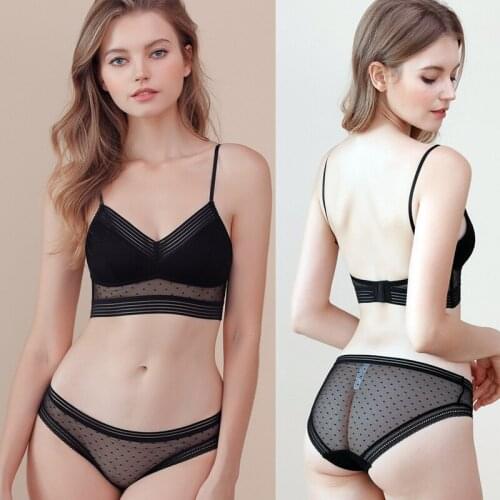 Women Lace Sexy Bra And Pany Set Backless Thin Dot Mesh Lingerie Set Push Up Erotic Underwear Seamless Bras Plus Size Brief Sets