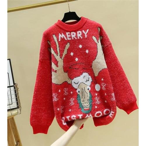 Elk Loose Christmas Sweaters WomenS Clothes Plus Size 2020 Ladies Female Vintage For Oversize Winter Pullover Xmas Couple D0518