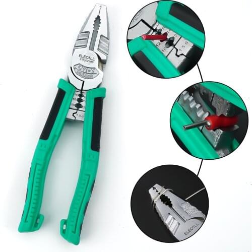 ELECALL Multifunction Electrician Cable Wire Cutter Plier 8" Long Nose Cutting Nippers Stripping Crimpping Hand tools