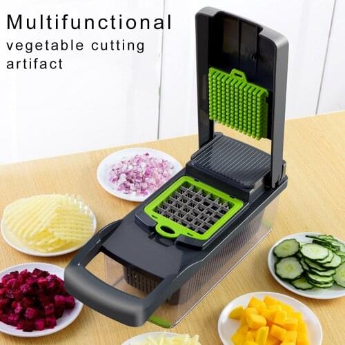 Multifunctional Vegetable and Meat Cutter Stainless Steel Blade Peeler Potato Grater Slicer Garlic Press with Cleaning Brush