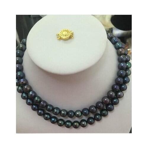 Fashion new stunning 9-10mm natural tahitian black green pearl necklace 17"-18"