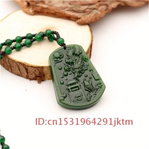 Men Charm Carved Amulet Green Necklace Hand Jade Gifts for Women Natural Pendant Jadeite Jewelry Dragon Chinese Carp Fashion