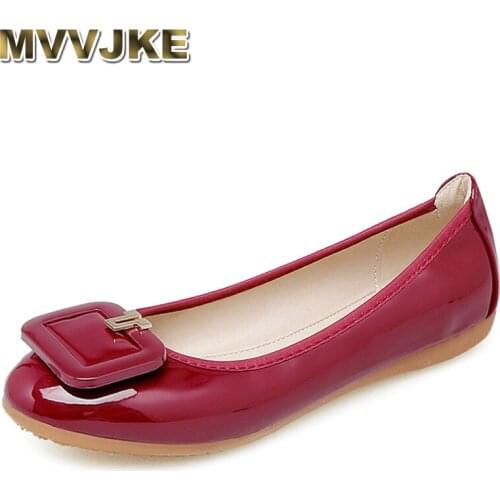 MVVJKE Large Size New Spring Shoes Woman Round Toe Women Foldable Ballet Flats Patent Leather Slip On Women Flat Shoes E065