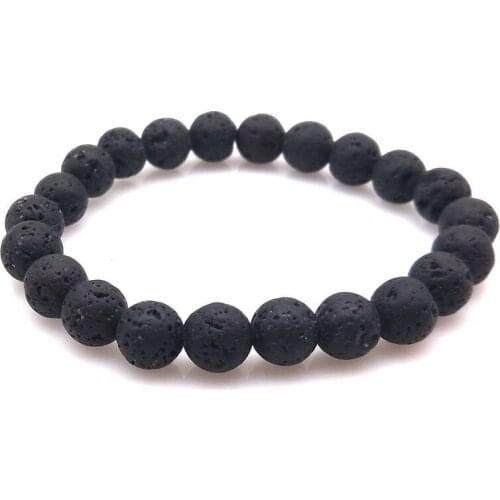 Natural Lava Rock Stone Beads Strand Bracelet Bead Accessories Black Rock Stone Men/Women Elastic Rope Bracelet Jewelry