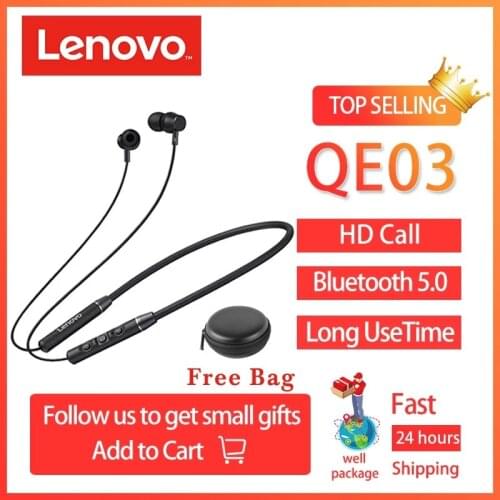 Original Lenovo QE03 V5.0 Wireless Neckband Bluetooth Earphones Sports Stereo Earbuds Magnetic Earphones Headset for Android iOS