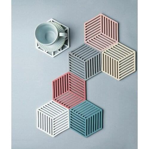 Coaster Tray Resin Molds Silicone Mold Hexagon Mat Beverage Coaster Mold Stripe Making Bowl Mould Diy