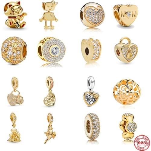 2021 NEW gold lucky cat key lock bella mom castle Silver 925 Charm Bead Fit Original Pandora Bracelets DIY Ocean Series Jewelry