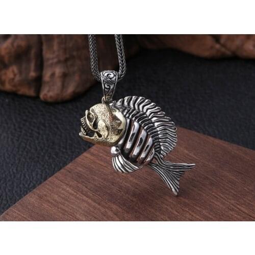 925 sterling Silver piranha fish charm tag pendant Mens jewelry (without chain) A5035