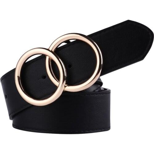 Simple Women PU Leather Belt FashionWild Double Buckle Belt Waist Strap Temperament Double Buckle Belt Jeans Waistband#L