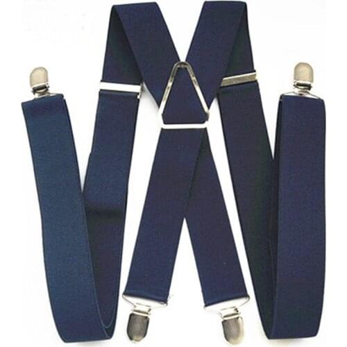 BD054-L XL XXL Size Suspenders Men Adjustable Elastic X Back Pants Women Suspender for Trousers 55 Inch Clips on NAVY BLUE
