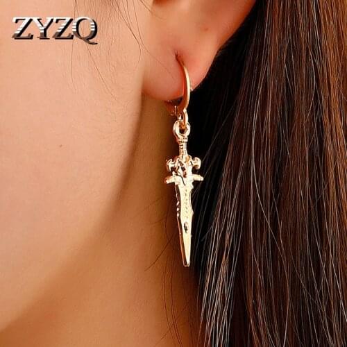 ZYZQ Creativity Street Hip-hop Cross Sword Drop Earrings For Men And Women Long Couples Earrings New Trendy Jewelry