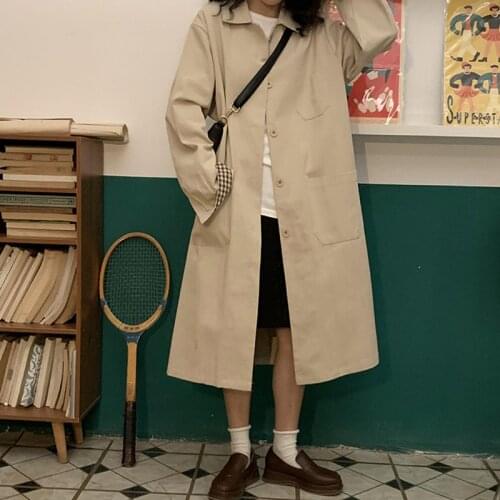 Womens Windbreaker Spring Autumn Womens Coat Casual Loose Womens Long Trench Coat Solid Coat Women Trench Coat For Women 2021